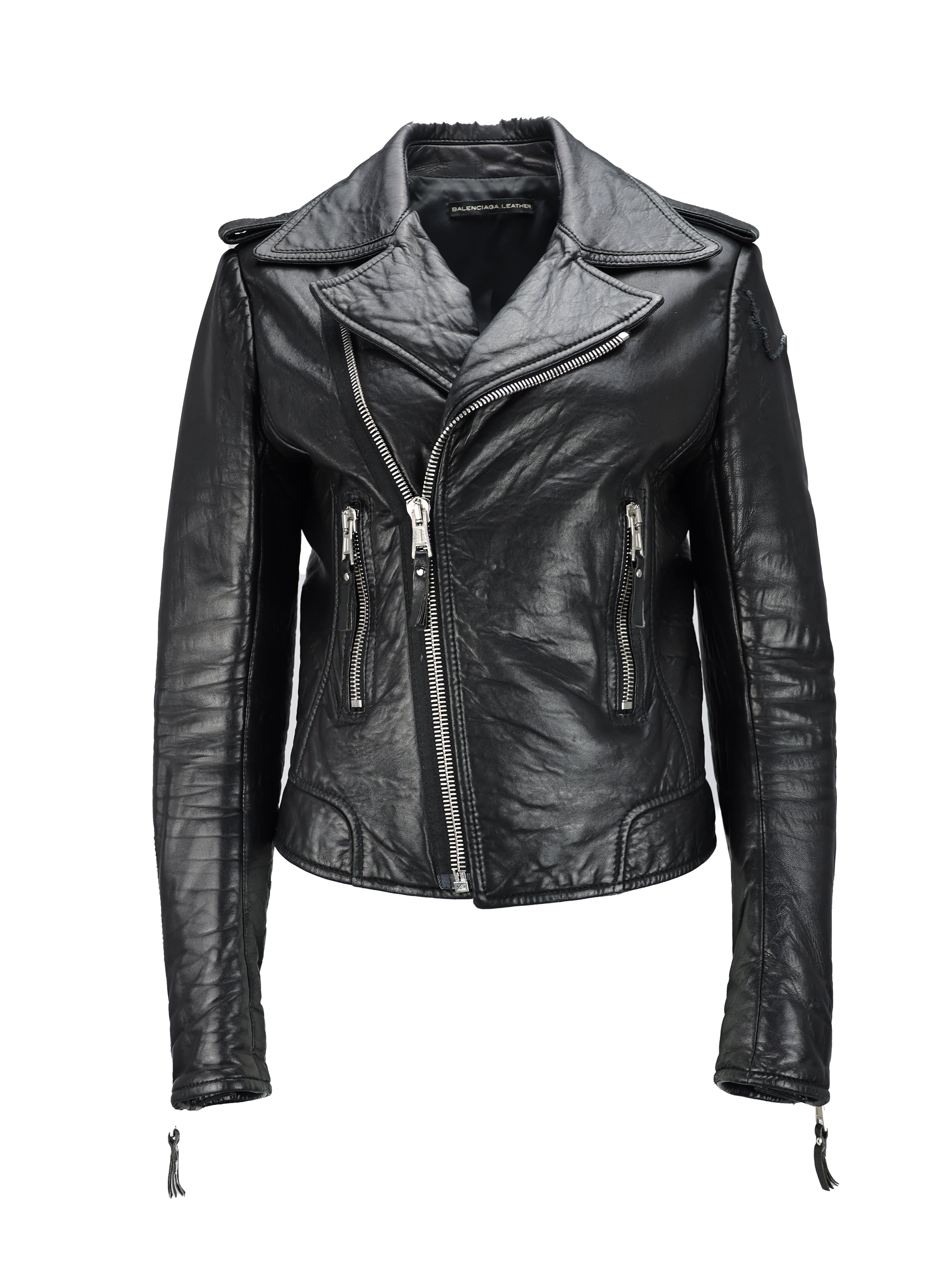 BALENCIAGA BY NICHOLAS GHESQUIERE BLACK LEATHER LONG SLEEVE MOTOCYCLE JACKET