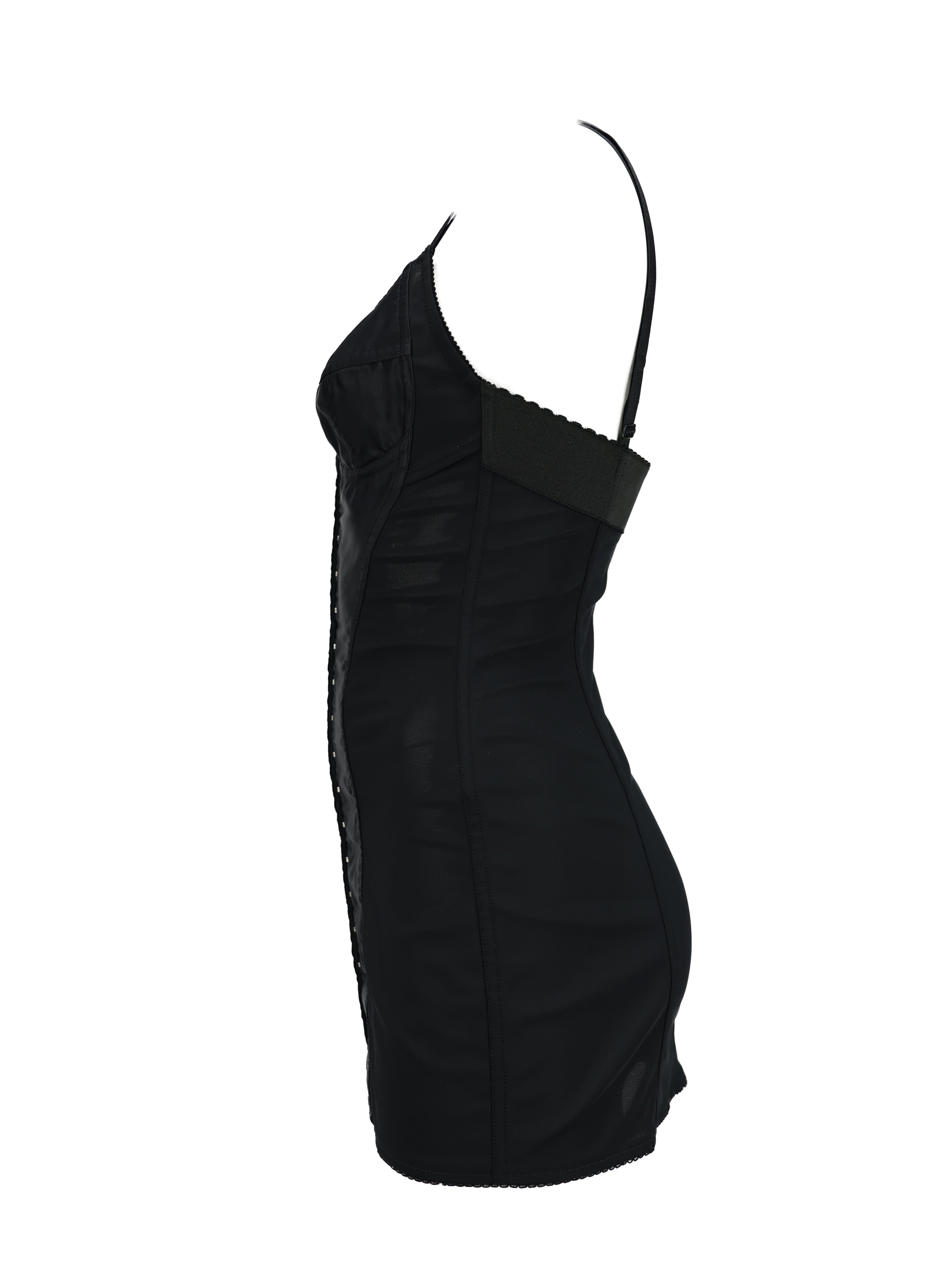 DOLCE AND GABBANA VINTAGE LABEL BLACK SILK BONED CORSET COCKTAIL DRESS